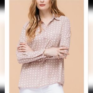 Pleione Long Sleeve Polka-dot Blouse
